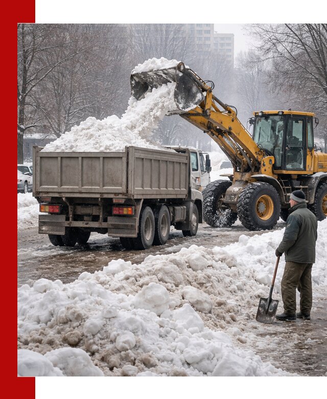 Вывоз снега грузовой техникой в ессентуках оперативно и чисто