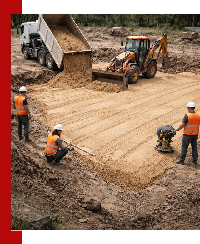 Устройство песчаной подушки для фундаментов и дорог в ессентуках